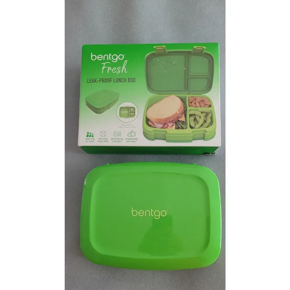 BENTGO FRESH Durable & Leak-Proof 4-Compartment Green Lunch Box--New!